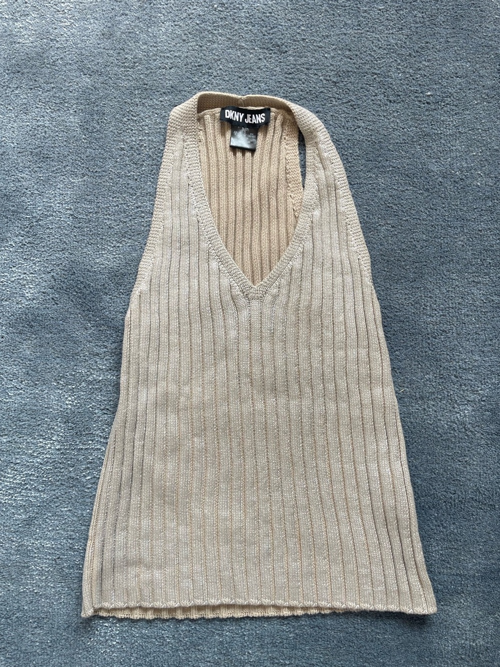 DKNY Ribbed Halter Tank Silver/Beige